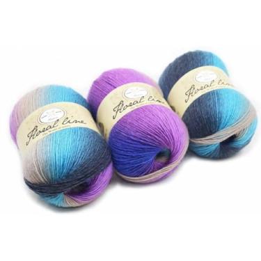 Imagem de Conjunto de fios gradientes de 3 novelos - fio de tricô multicolorido macio quente de 400 m para cachecóis, xales, chapéus e artesanato DIY (tipo nº 6)