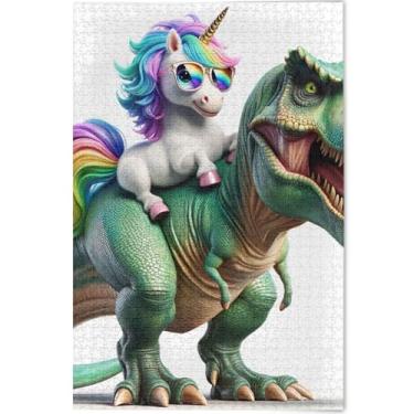 Imagem de Quebra-cabeças de dinossauro, unicórnio, fofo, personalizado, 1000 peças, presentes para jogo de elefantes brancos para a família Prime Puzzles Art Toy Painting, 75 x 50 cm