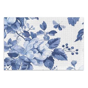 Imagem de Quebra-cabeça para adultos 1000 peças natureza animal arte impressão personalizada divertida família quebra-cabeça azul branco presentes florais para jogo de elefante branco, 75 x 40 centímetros