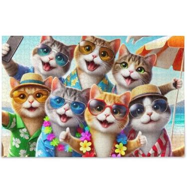 Imagem de Quebra-cabeça de 500 peças de animais engraçados personalizados gatos fofos adultos quebra-cabeça família amantes presentes quebra-cabeças exclusivos para adultos decoração de arte, pintura, 52 cm x
