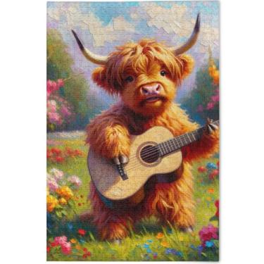 Imagem de Quebra-cabeças florais de vaca Highland fofa, 1000 peças, arte de elefante branco para adultos, estampa de animais, 75 x 50 cm