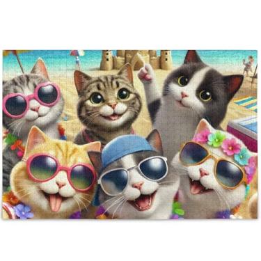 Imagem de Quebra-cabeças personalizados para adultos, gatos, gatos, praia, 1000 peças para adultos, jogos tecnológicos, presentes de inverno, decoração de arte, pintura, 75 x 50 cm