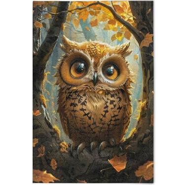 Imagem de Quebra-cabeça adulto personalizado floral coruja desenho animado 1000 peças quebra-cabeça cena engraçado quebra-cabeças coloridos cenário animal arte, 75 cm x 50 cm