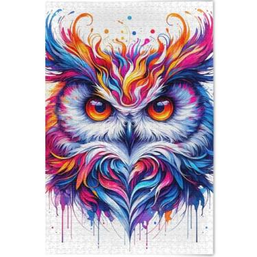 Imagem de Quebra-cabeça personalizado com pintura de coruja em aquarela 500 peças para adultos elefantes brancos presentes quebra-cabeça cena de inverno quebra-cabeças jogo de brinquedo obra de arte, 52 cm x