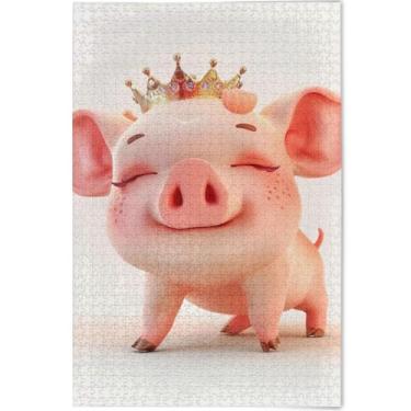 Imagem de Quebra-cabeça adorável personalizado coroa de porco fofo 500 peças adultos desenhos animados arte animal paisagem quebra-cabeças jogo de tecnologia presentes, 52 cm x 37,8 cm