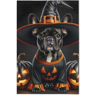 Imagem de Quebra-cabeça personalizado buldogue abóbora preto adultos 500 peças pintura animal arte homens presentes exclusivos amantes presentes família, 52 cm x 37,8 cm