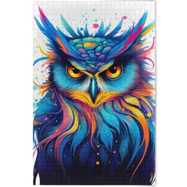 Imagem de Quebra-cabeça de pena de coruja colorida para adultos, 500 peças, presentes engraçados, para adultos, cenário animal, 52 x 37,8 cm