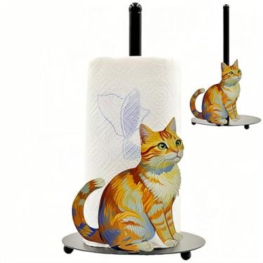 Imagem de Suporte de toalha de papel para gato, dispensador de rolo de cozinha fácil de rasgar com uma mão com base pesada, suporte de rolo de torre de papel em pé, decoração de casa de animal fofo para bancada