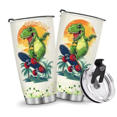 Imagem de Copos isolados, caneca de café, copo de viagem, garrafa de água, presentes para Natal, aniversário, dia das crianças, presente de aniversário, dinossauro, 590 ml, metal gelado, quente e frio, alça
