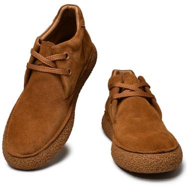 Imagem de JIONS Bota masculina Desert Chukka de couro de camurça, com cadarço, bico redondo, plataforma no tornozelo, Marrom, 39