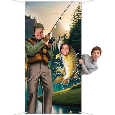 Imagem de Gone Fishing Decorações de festa com foto de pescador, faixa de porta de pesca, adereços de cabine fotográfica, pano de fundo grande para crianças, meninos, meninas, torneio de pescador, festa de