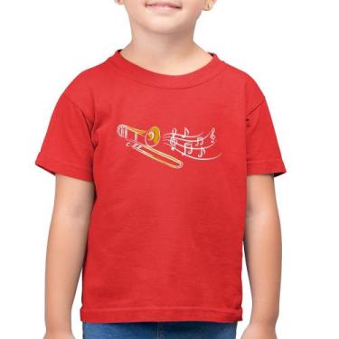 Imagem de Camiseta Algodão Infantil Trombone Notas Musicais - Foca na Moda, Verm
