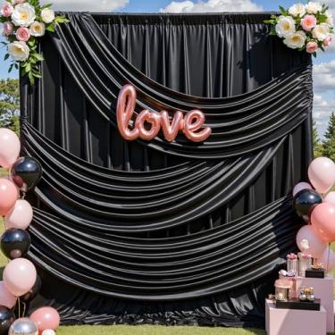 Imagem de Cortina de fundo de lantejoulas pretas de 50 x 3 m - 4 painéis de 1,5 x 3,5 m sem rugas, pano de fundo brilhante para fotografia, aniversário, casamento, fundo de formatura