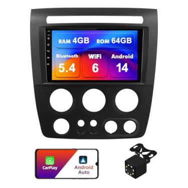 Imagem de Rádio estéreo para carro 4+64G Android 14 Double Din para Hummer H3 2005-2010 com rádio com tela sensível ao toque de 9 polegadas embutido sem fio Carplay/Android Auto/GPS/Bluetooth/FM/AUX-in/SWC