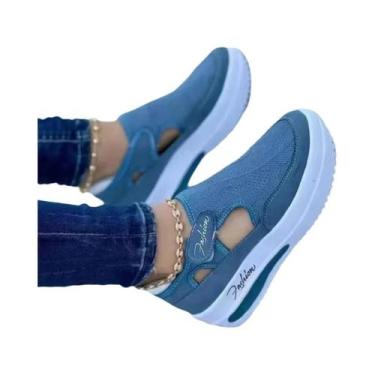 Imagem de Tênis De Plataforma Femininos Em Lona, Calçados Casuais Esportivos, Tê