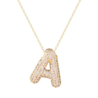 Imagem de Colar feminino, colar com alfabeto dourado, cristal, personalizado, com letras de diamante, pingente de bolha inicial, joia de zircão, presente para mulheres (A)