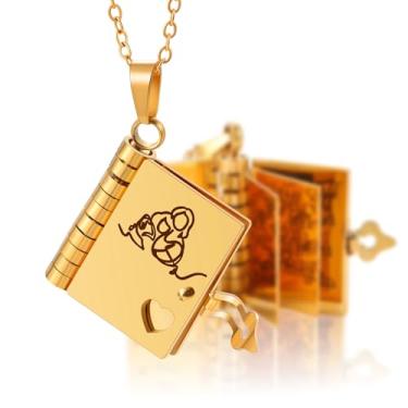 Imagem de Camhanno Colar To My Daughter From Dad, pingente de livro de aço inoxidável com 6 páginas, banhado a ouro amarelo 18K, corrente de 50 cm, presente de formatura de aniversário, Large, Aço inoxidável