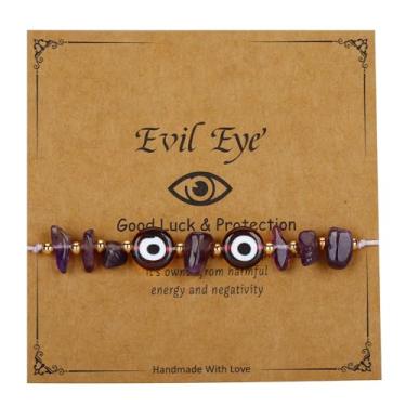 Imagem de QRH Pulseira com contas de cristal de olho turco irregular, feita à mão, multicolorida, multicolorida, pulseiras de corda de corda, amuleto inspirador, proteção cabalá, boa sorte, surfe para mulheres