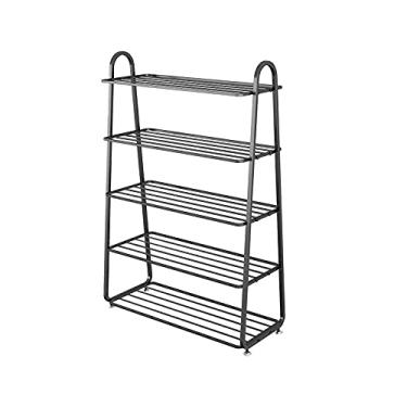 Imagem de Prateleira de sapato de metal, organizador de armazenamento de sapato, prateleiras pretas de armazenamento de sapatos com estrutura de ferro estável para armários de entrada, organizador de