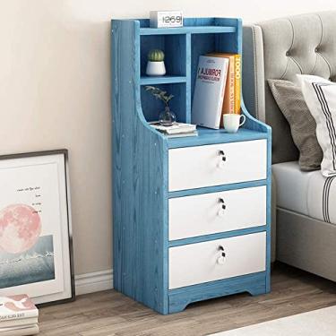 Imagem de Mesa de cabeceira de madeira independente prateleira de exibição com 3 gavetas cômoda para hall de entrada, sala de estar, escritório, livros, fotos, mesa de cabeceira digna