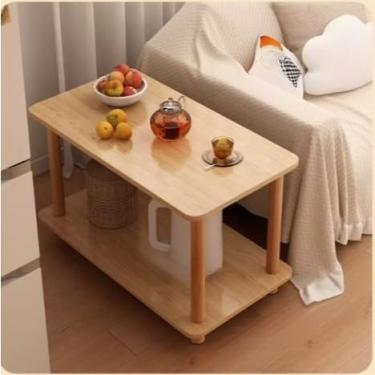 Imagem de Mesa Lateral de Canto para Sofá - Mesa de Apoio com Duas Prateleiras, Aparador de Jantar e Sala de Estar, Prática para Ambientes Domésticos (Cor da madeira 60 * 40cm)