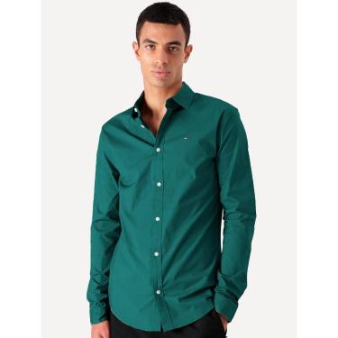 Imagem de Camisa Tommy Jeans Masculina Slim Original Stretch Verde Escuro-Masculino