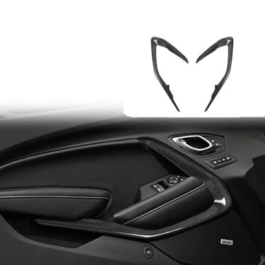 Imagem de FINMOKAL Painel de porta interior de carro de fibra de carbono real acabamento em forma de V moldura de porta moldura moldura compatível com Chevrolet Camaro 2016-2023 (preto)