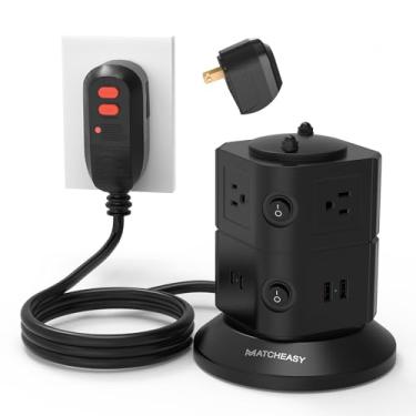 Imagem de MATCHEASY Régua de alimentação GFCI de 2 pinos com 6 tomadas, 4 portas USB, adaptador de plugue GFCI de 2 pinos para 3 pinos, protetor contra surtos 1050J, cabo de extensão de 16 m com plugue GFCI