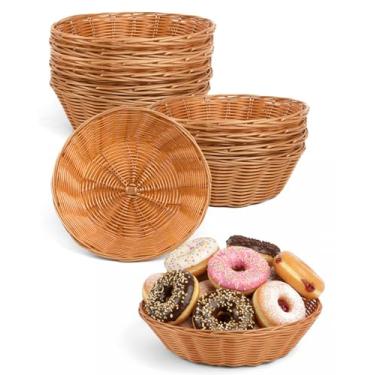 Imagem de Cestas de pão de tecido, pacote com 14 cestas redondas de plástico para servir, cestas de armazenamento de alimentos para frutas, legumes, lanches, pequenas cestas de tecido para presentes