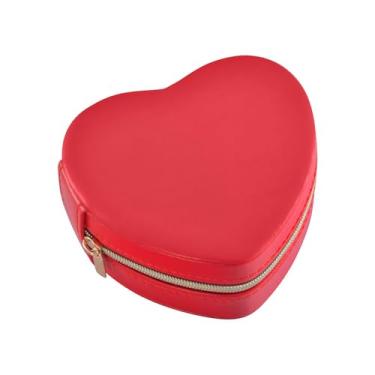 Imagem de Burbuja Caixa de joias em forma de coração vermelho, mini estojo de viagem para mulheres e meninas, estojo portátil organizador de armazenamento para brincos, anéis, colares e pulseiras
