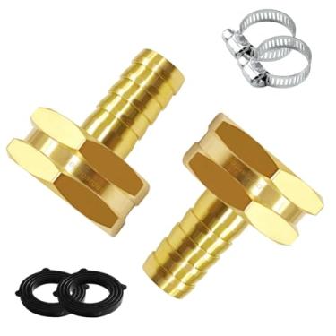 Imagem de LOVEGARDEN 2 peças conectores de mangueira de jardim 1/5.1 cm farpa x 3/10.2 cm GHT fêmea latão sólido adaptador acessórios de reparo com grampos para limpeza de rega ao ar livre