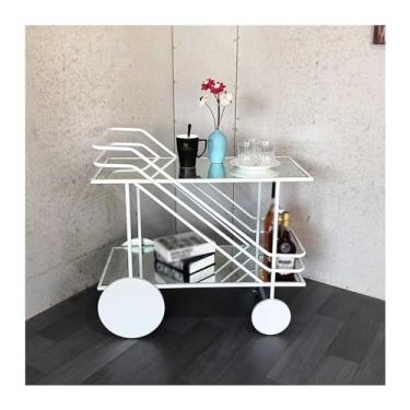 Imagem de Carrinho utilitário Bar e carrinho de servir Barra rolamento moderna, ilha bar cozinha vidro metal 2 camadas com rodas, prateleira café/vinho para armazenamento movimento(Silver,Pequeno)