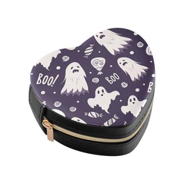 Imagem de Burbuja Caixa de joias em forma de coração assustadora de Halloween, mini estojo de joias de viagem para mulheres e meninas, organizador portátil de armazenamento para brincos, anéis, colares e