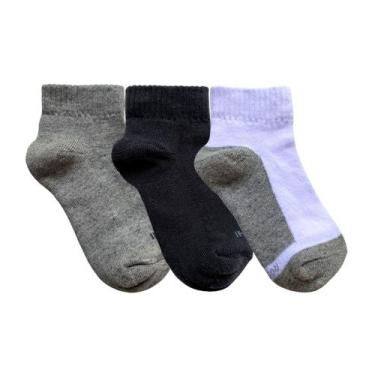 Imagem de Kit 3 Pares Meia Soquete Atoalhada Infantil Escolar Lisa Cor:SortidaTa