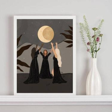 Imagem de Quadro Wicca Ritual da Lua - 24x18cm - Madeira Preta