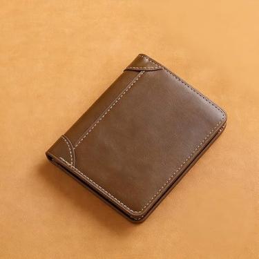 Imagem de Carteira para mulheres e homens, bloqueio de RFID, carteira com três dobras, moda, couro PU, vários cartões, bolsa para cartão de crédito, carteiras, presente, Marrom, Estilo retrô