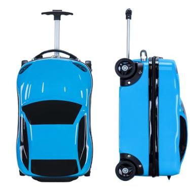 Imagem de Griiyakii Mala infantil de passeio – Mala de mão infantil estilo carro com rodas, bolsa de viagem leve com assento para meninos e meninas, Azul, Mala infantil