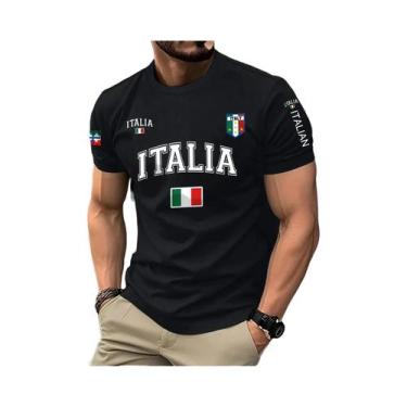 Imagem de Camiseta Masculina Com Estampa Da Bandeira Italiana, Gola Redonda, Uni