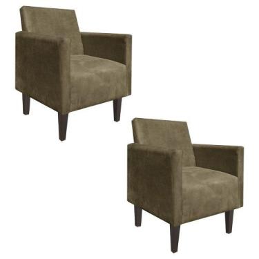 Imagem de Kit 02 Poltrona Decorativa Compacta Jade Suede Marrom Rato com Pés Bai