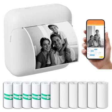 Imagem de tenwin Mini impressora portátil, cápsula de impressão Bluetooth sem tinta, impressora térmica de adesivos portátil, fabricante de etiquetas para bricolage, diários, diários (branco)