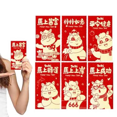 Imagem de Envelopes vermelhos do ano do cavalo | 6 pacotes de dinheiro da sorte do festival da primavera, pacotes de dinheiro do ano novo chinês, para família, amigos, parentes, colegas de trabalho, vizinhos