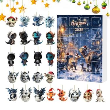 Imagem de Calendário de contagem regressiva de Natal 2025 – Calendário de dragão com 24 pingentes, lembrança colecionável de acrílico 2D | para cerca de sala de estar, cornija e parede de janela