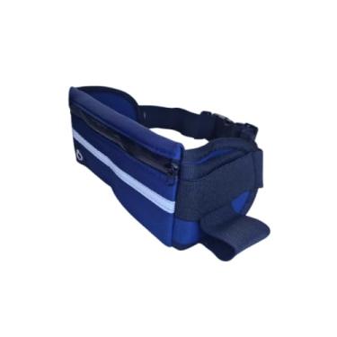 Imagem de Pochete Esportiva Unissex em Neoprene com Porta Garrafa e Faixa Refletiva – Ajustável para Caminhada, Corrida e Academia (Azul Marinho)