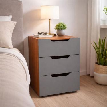 Imagem de Mesa de Cabeceira Madri 3 Gavetas Cinza/Freijó - Politorno