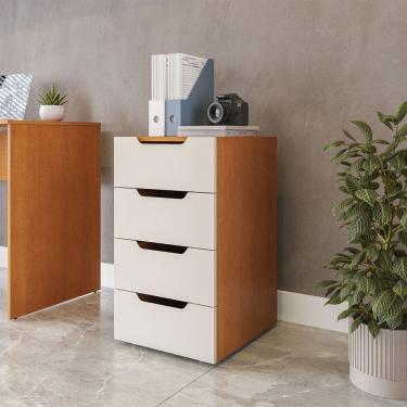 Imagem de Gaveteiro Madri 4 Gavetas Creme/Freijó - Politorno