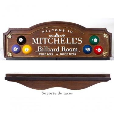 Imagem de Placa Decorativa Porta-tacos Sinuca + Suporte - Mitchell´s