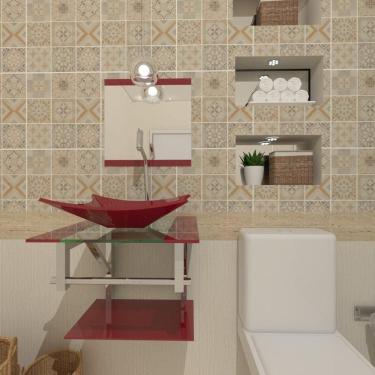 Imagem de Gabinete Vidro 45Cm Iq Inox Cuba Retangular Cereja +Torneira