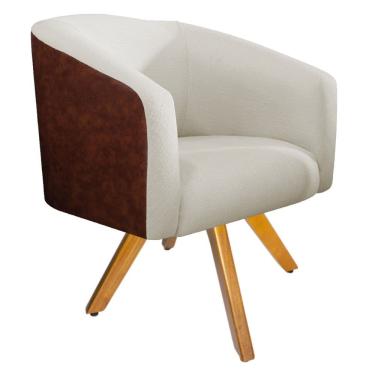 Imagem de Poltrona Luiza Giratória de Madeira e Linho Bege