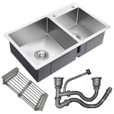 Imagem de Cuba Goumert Dupla Cozinha Luxo Escorredor Alimentos Louças Lava Escorre Limpa Pia Torneira Area Externa Limpeza