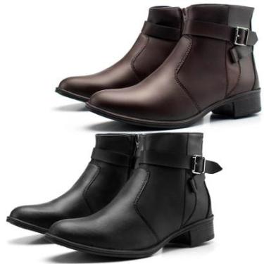 Imagem de Kit 2 Bota Feminina Cano Curto Salto Baixo Confortável Lisa Casual Dia A Dia Zíper Late...